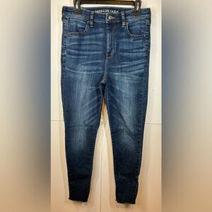 American Eagle Super Hi-Rise Jegging Crop Women’s Size 10 Blue Raw Hem Stretch